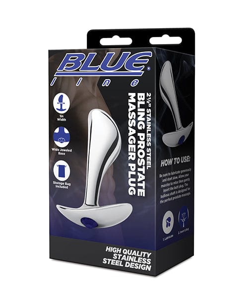 Blue Line 2.5"  Stainless Steal Bling Prostate Massager Plug Anal Products