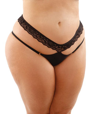 Bottoms Up Ren Microfiber Bikini Panty W/lace Waist Qn Black Lingerie - Plus/queen - Packaged