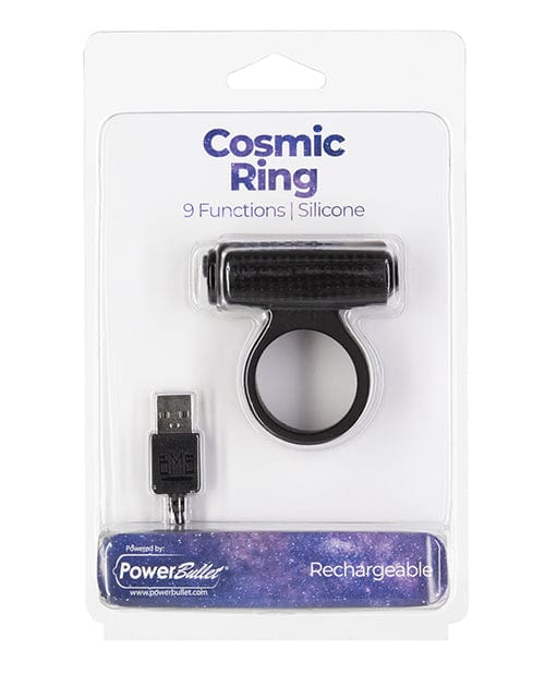 Cosmic Cock Ring w/Rechargeable Bullet - 9 Functions Black Penis Enhancement