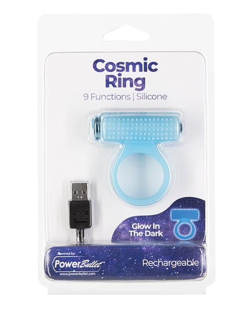 Cosmic Cock Ring w/Rechargeable Bullet - 9 Functions Glow in the Dark Penis Enhancement