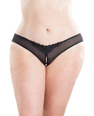 Crotchless Thong W/pearls Black Black Lingerie