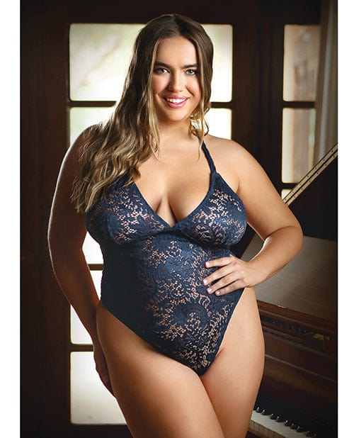 Curve Cara Stretch Lace Teddy W/snap Crotch Ink Blue 1x/2x Lingerie - Plus/queen - Packaged