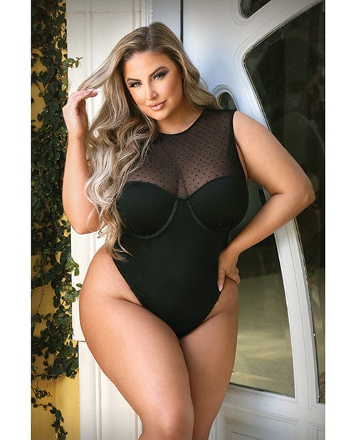 Curve Raven High Neck Bodysuit W/snap Crotch Black 1x/2x Lingerie - Plus/queen - Packaged