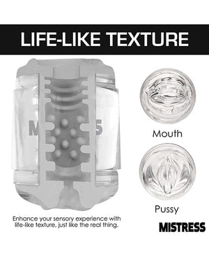 Curve Toys Mistress Double Shot Mini Masturbator Mouth & Pussy  - Clear Dolls & Masturbators