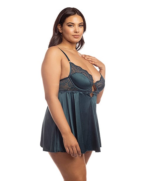 Diana Satin & Lace Babydoll W/ring & Keyhole Detail Reflecting Pond 1x Lingerie - Plus/queen - Hanging