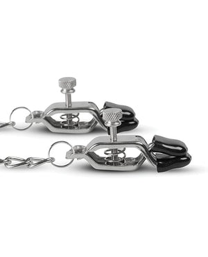 Easy Toys Big Nipple Clamps w/Chain - Silver Bondage Blindfolds & Restraints