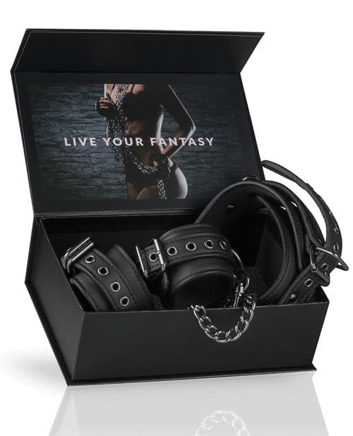 Easy Toys Faux Leather Collar w/Handcuffs - Black Bondage Blindfolds & Restraints