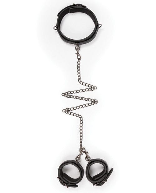 Easy Toys Faux Leather Collar w/Handcuffs - Black Bondage Blindfolds & Restraints