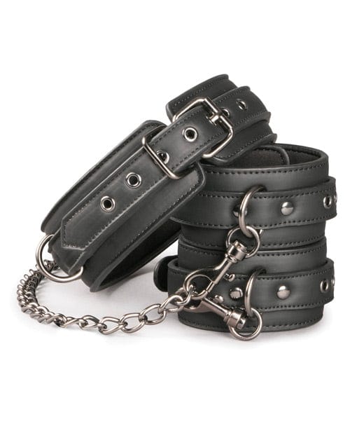 Easy Toys Faux Leather Collar w/Handcuffs - Black Bondage Blindfolds & Restraints