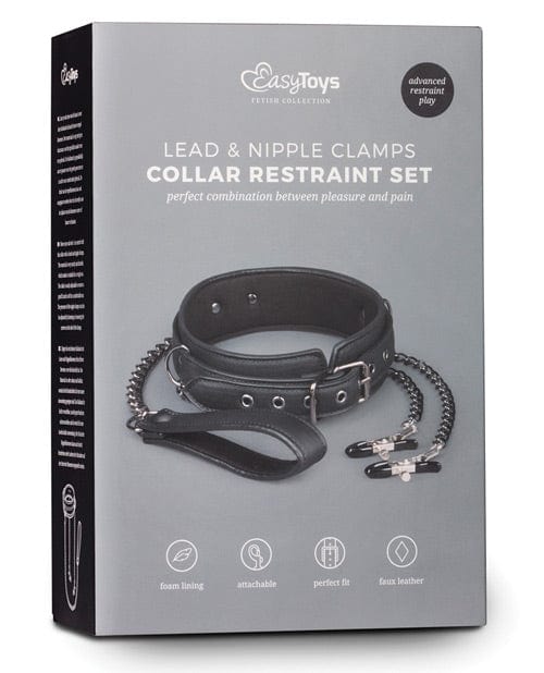 Easy Toys Faux Leather Collar w/Nipple Chains - Black Bondage Blindfolds & Restraints