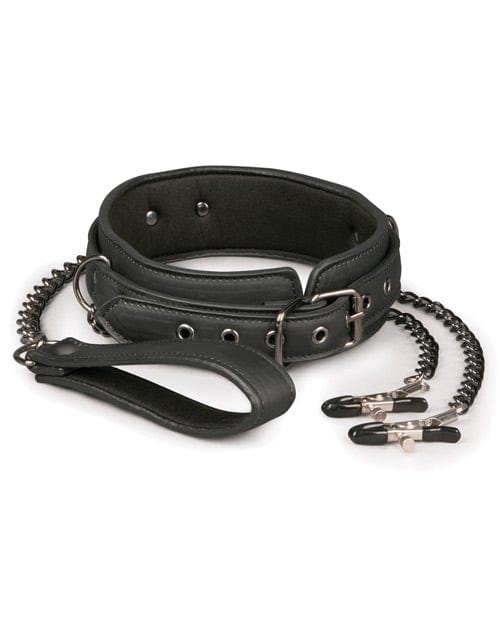 Easy Toys Faux Leather Collar w/Nipple Chains - Black Bondage Blindfolds & Restraints