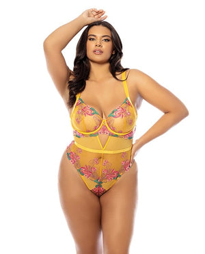 Elisabeth Unlined Underwire Embroidered Teddy - Yellow 1X Lingerie - Plus/queen - Hanging