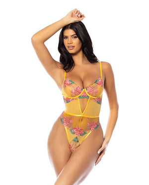 Elisabeth Unlined Underwire Embroidered Teddy - Yellow Large Lingerie