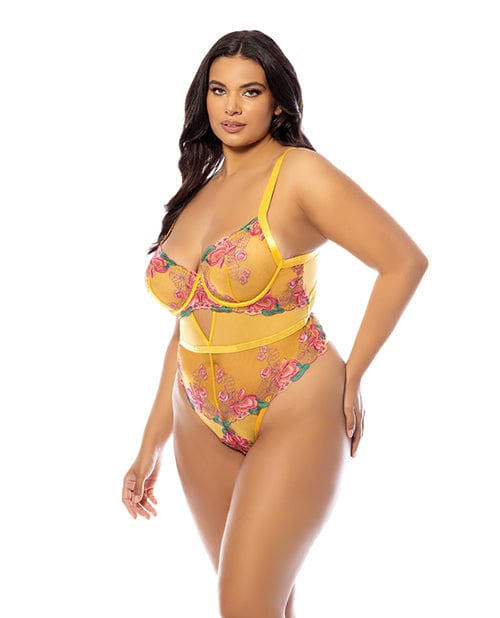 Elisabeth Unlined Underwire Embroidered Teddy - Yellow Lingerie - Plus/queen - Hanging