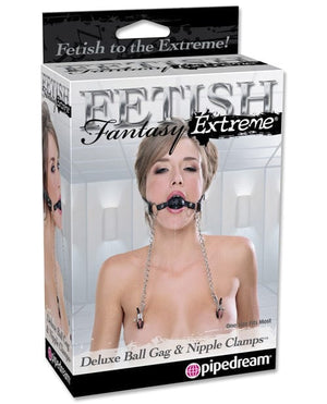 Fetish Fantasy Extreme Deluxe Ball Gag & Nipple Clamps - Black Bondage Blindfolds & Restraints