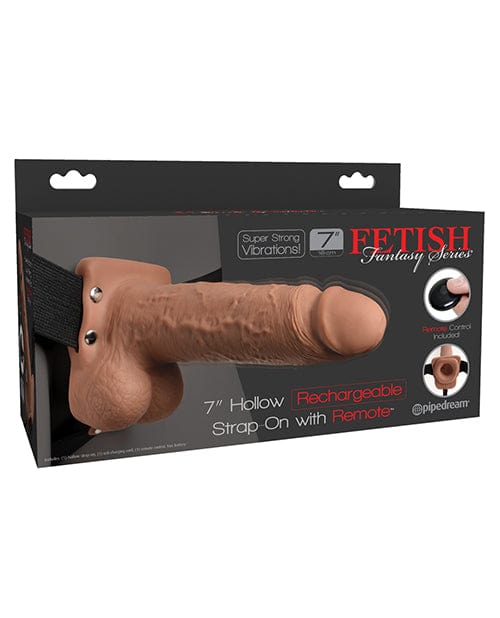 Fetish Fantasy Series 7" Hollow Rechargeable Strap On w/Remote - Tan Strap Ons