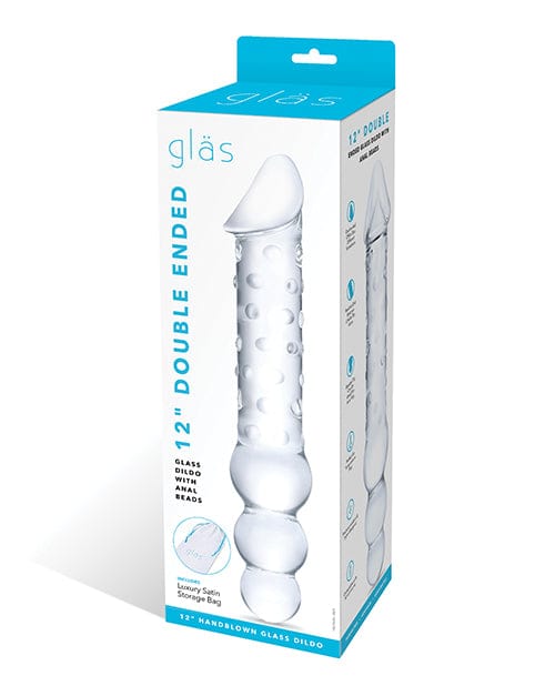 Glas 12" Double Ended Glass Dildo w/Anal Beads - Clear Dongs & Dildos