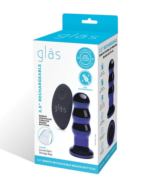 Glas 3.5" Rechargeable Vibrating Beaded Butt Plug - Blue Anal Products