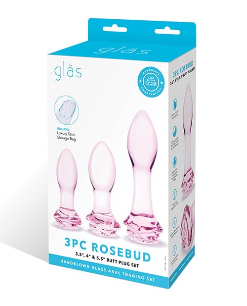 Glas 3 pc Rosebud Butt Plug Set - Pink Anal Products