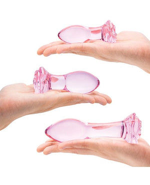 Glas 3 pc Rosebud Butt Plug Set - Pink Anal Products