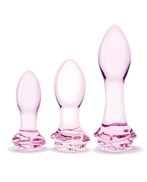 Glas 3 pc Rosebud Butt Plug Set - Pink Anal Products