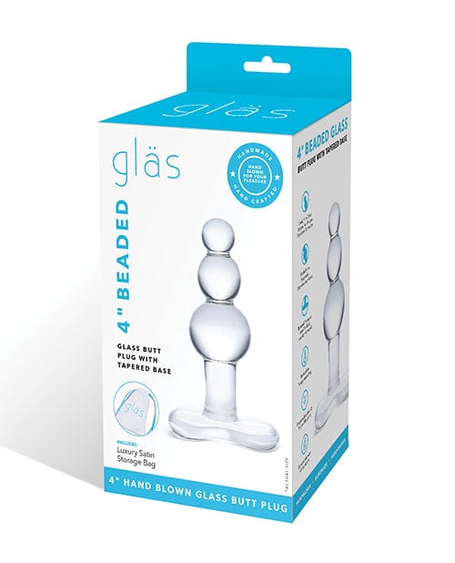 Glas 4" Beaded Glass Butt Plug w/Tapered Base - Clear Anal Products
