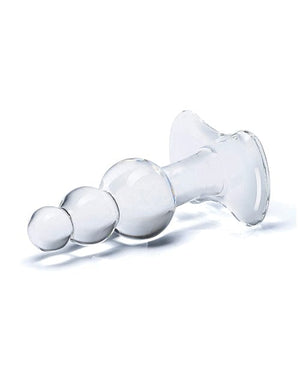 Glas 4" Beaded Glass Butt Plug w/Tapered Base - Clear Anal Products