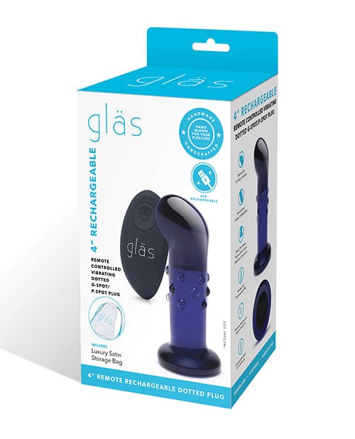 Glas 4" Rechargeable Vibrating Dotted G Spot/P Spot Plug - Blue Anal Products