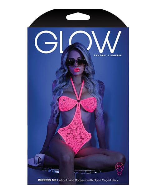 Glow Black Light Halter Bodysuit W/open Sides Neon Pink Lingerie