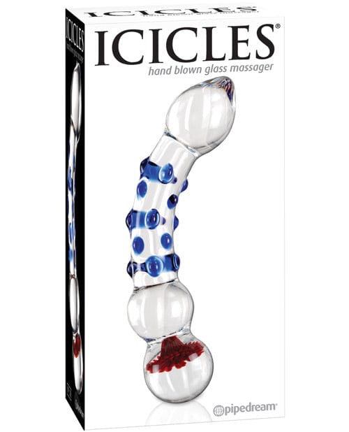 Icicles No. 18 Hand Blown Glass Massager - Clear w/Blue Knobs Dongs & Dildos