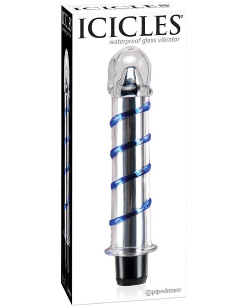 Icicles No. 20 Hand Blown Glass Vibrator Waterproof - Clear w/Blue Swirls Dongs & Dildos