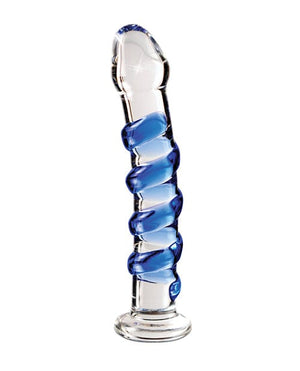 Icicles No. 5 Hand Blown Glass Massager - Clear w/Blue Swirls Dongs & Dildos