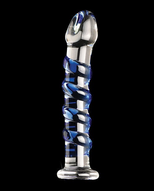 Icicles No. 5 Hand Blown Glass Massager - Clear w/Blue Swirls Dongs & Dildos