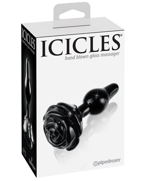 Icicles No. 77 Hand Blown Glass Rose Butt Plug - Black Anal Products