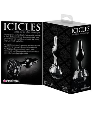 Icicles No. 77 Hand Blown Glass Rose Butt Plug - Black Anal Products