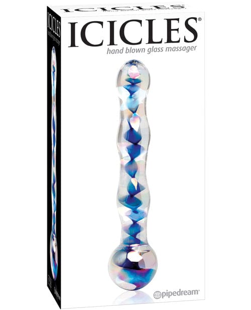 Icicles No. 8 Hand Blown Glass Massager - Clear w/Inside Blue Swirls Dongs & Dildos