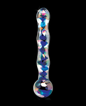 Icicles No. 8 Hand Blown Glass Massager - Clear w/Inside Blue Swirls Dongs & Dildos