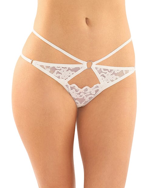 Jasmine Strappy Lace Thong W/front Keyhole Cut Out White / Large/Extra Large Lingerie