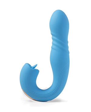 Joi App Controlled Thrusting G-Spot Vibrator & Clit Licker - Blue Stimulators