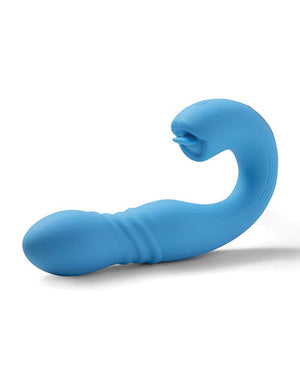 Joi App Controlled Thrusting G-Spot Vibrator & Clit Licker - Blue Stimulators