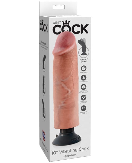 King Cock 10" Vibrating Cock - Flesh Dongs & Dildos