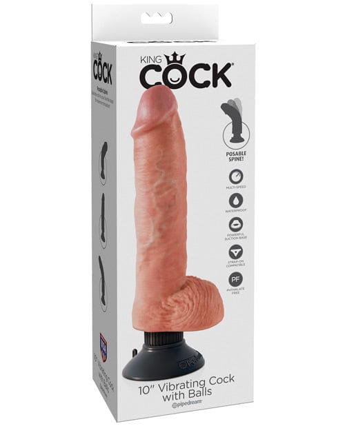 "King Cock 10"" Vibrating Cock W/balls" Flesh Dongs & Dildos