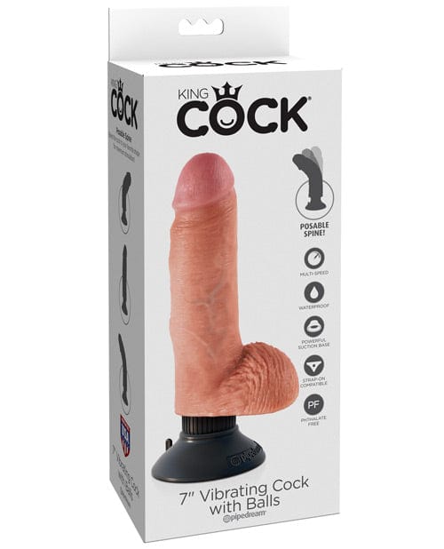 King Cock 7" Vibrating Cock w/Balls - Flesh Dongs & Dildos