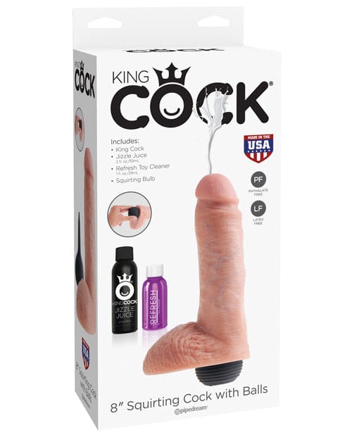 "King Cock 8"" Squirting Cock W/balls" Flesh Dongs & Dildos