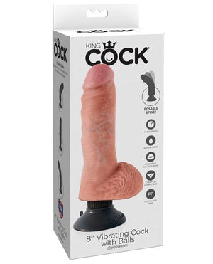 King Cock 8" Vibrating Cock w/Balls - Flesh Dongs & Dildos