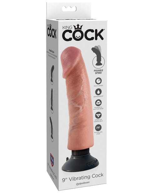 King Cock 9" Vibrating Cock - Flesh Dongs & Dildos