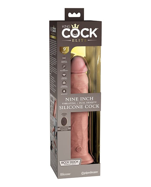 King Cock Elite 9" Dual Density Vibrating Silicone Cock W/remote Light Vibrators