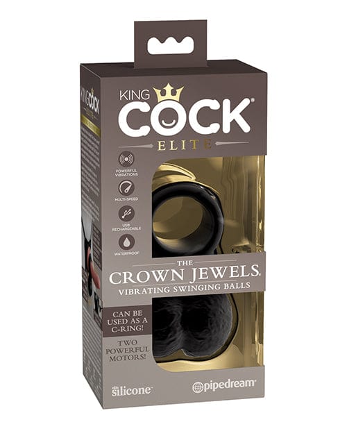 King Cock Elite The Crown Jewels Vibrating Swinging Balls - Black Penis Enhancement