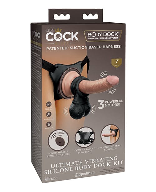 King Cock Elite Ultimate Vibrating Silicone Body Dock Kit w/Remote Strap Ons