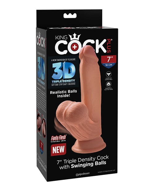 King Cock Plus 7" Triple Density Cock w/Swinging Balls - Tan Dongs & Dildos